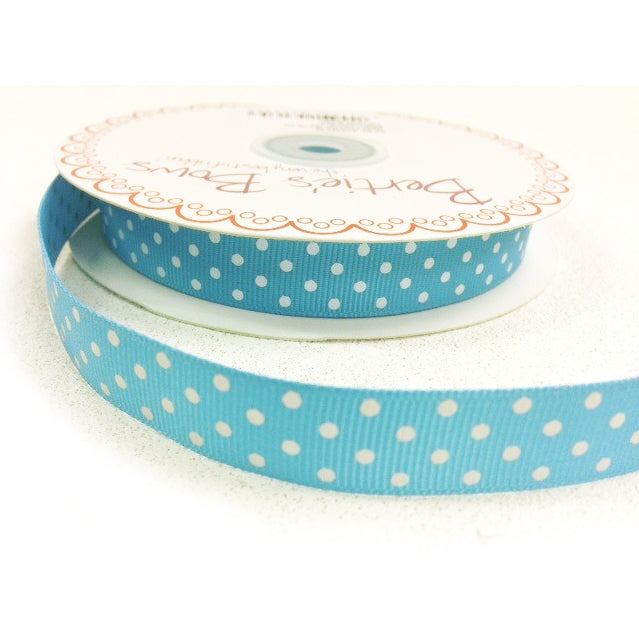 16mm Turquoise Blue & White Polka Dot Spot Grosgrain Ribbon - SweetpeaStore