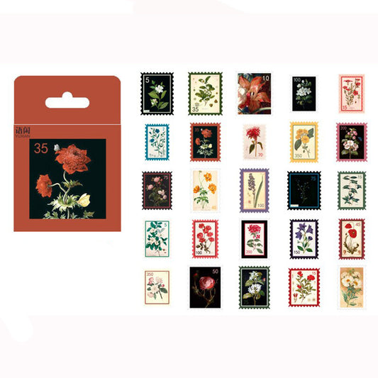 Mini Box Set of 50 Vintage Floral Stamps Paper Stickers - SweetpeaStore