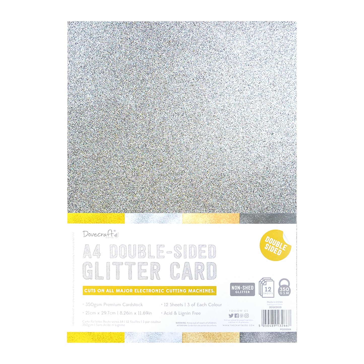 A4 Double Sided Glitter Card - Metallics Rose Gold Silver Gunmetal Gold  - 350gsm 12 Sheets - SweetpeaStore