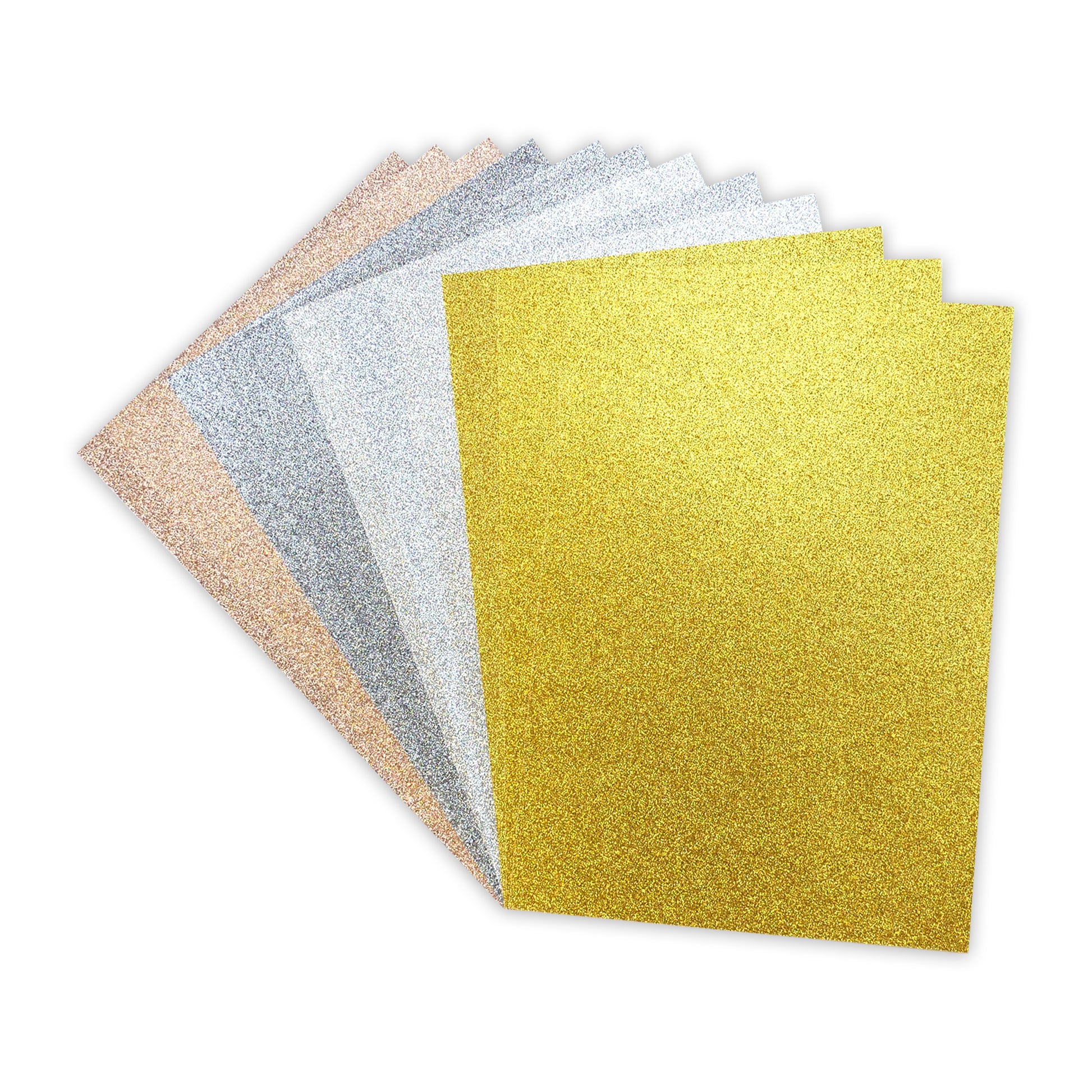 A4 Double Sided Glitter Card - Metallics Rose Gold Silver Gunmetal Gold  - 350gsm 12 Sheets - SweetpeaStore